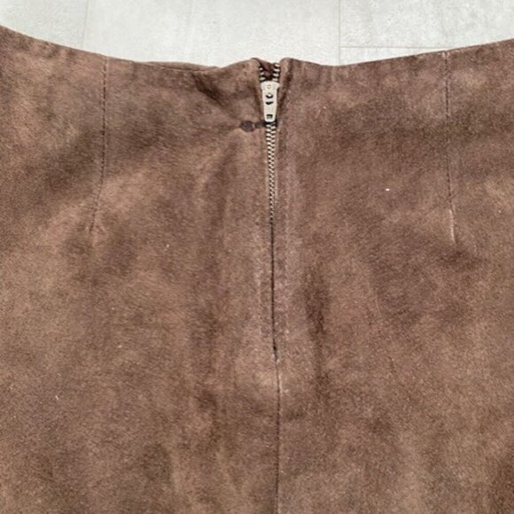 BLANK NYC Chocolate Souffle Brown 100% Suede Leather Wrap Mini Skirt Sz 26 - Picture 8 of 13
